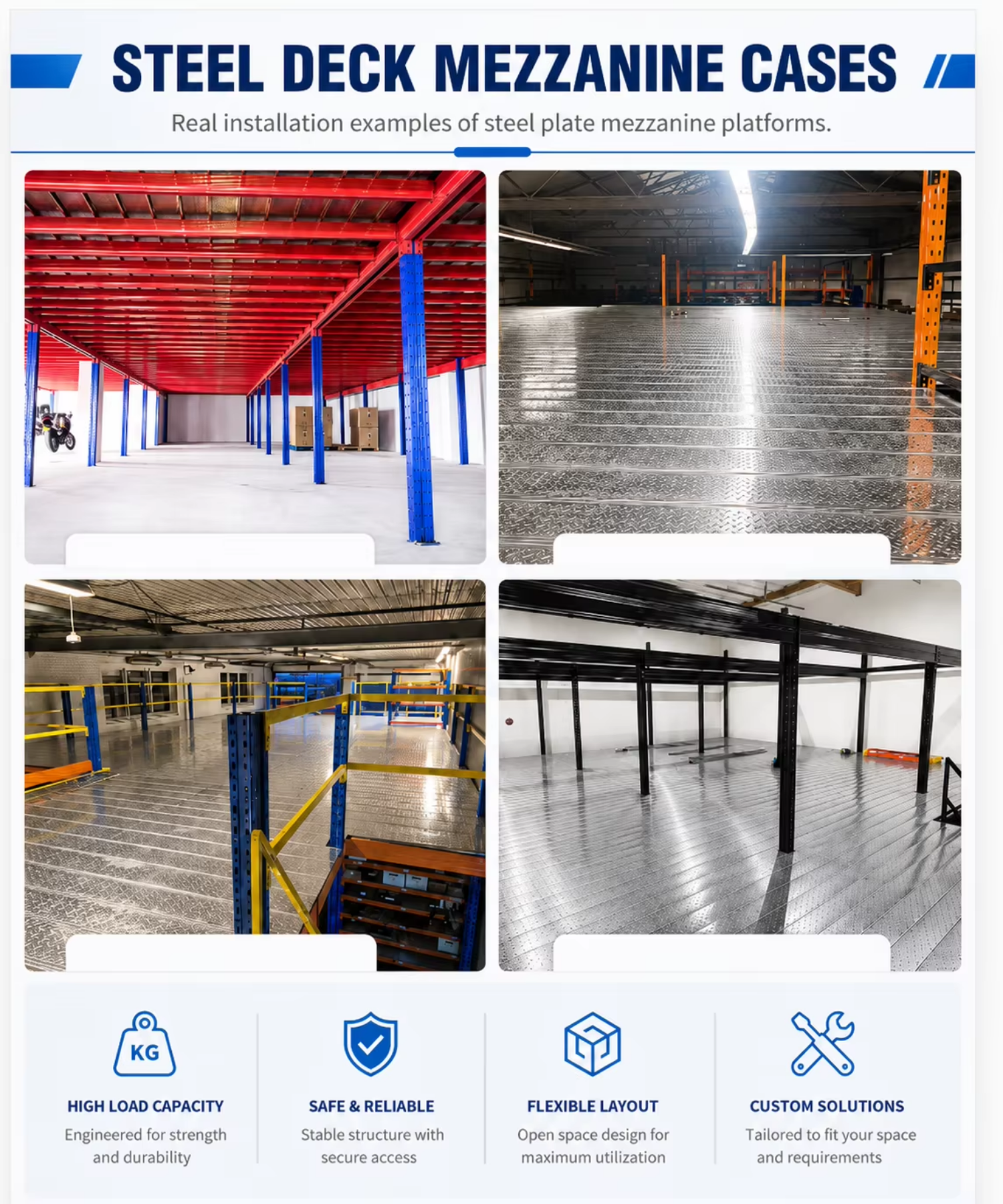 Industrial Steel Platform Mezzanine Floor with Stairs and Handrails for Warehouse Applications