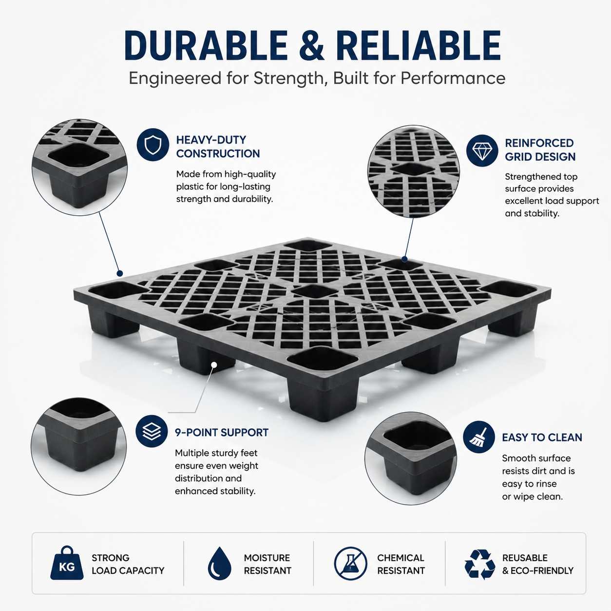 HUADING High Density Grid Plastic Pallet 4-Way Nestable Light Duty Export Shipping Eco-Friendly Anti slip Plastic Pallets