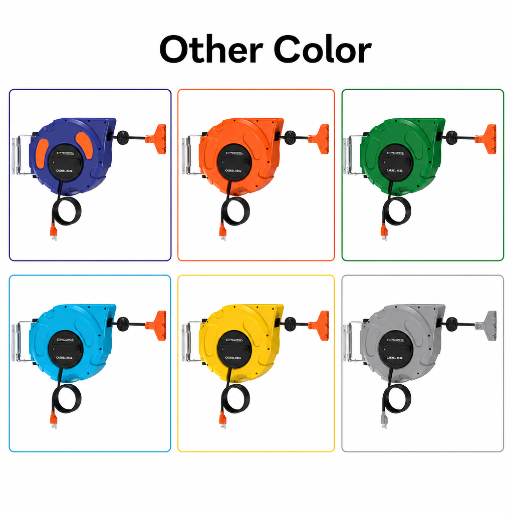 50FT Heavy Duty Retractable Extension Cord Reel, 16AWG SJTOW Ceiling Mount Cable Reel With Gray Triple Tap, 3 Outlets
