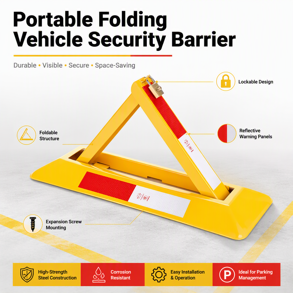 Portable Folding Vehicle Security Barrier Offers Safety & Protection for No Parking Spaces or Lots