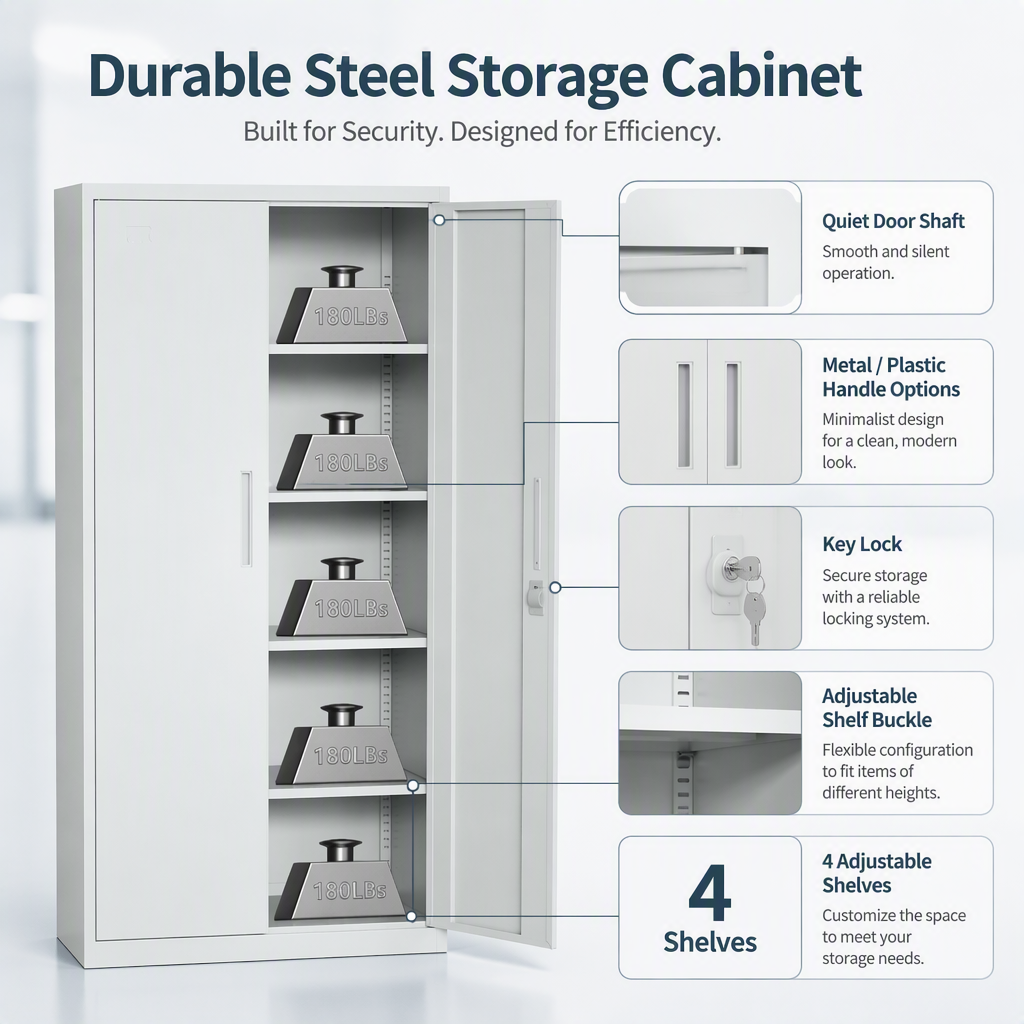 Luoyang Manufacture Durable Steel Storage Cabinet Metal Filling Cabinet Iron 2 Door Metal Cupboard with 4 Adjustable Shelves