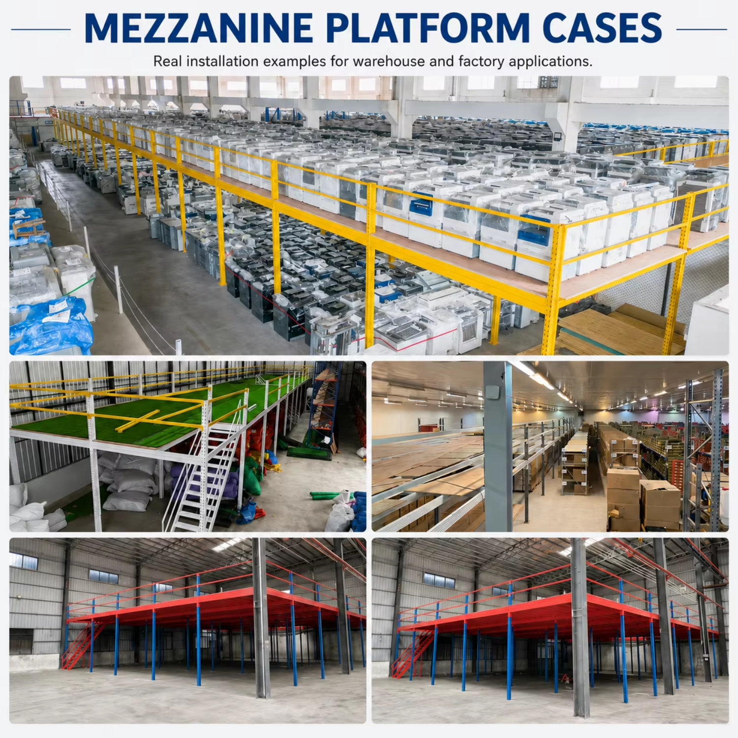Industrial Steel Platform Mezzanine Floor with Stairs and Handrails for Warehouse Applications