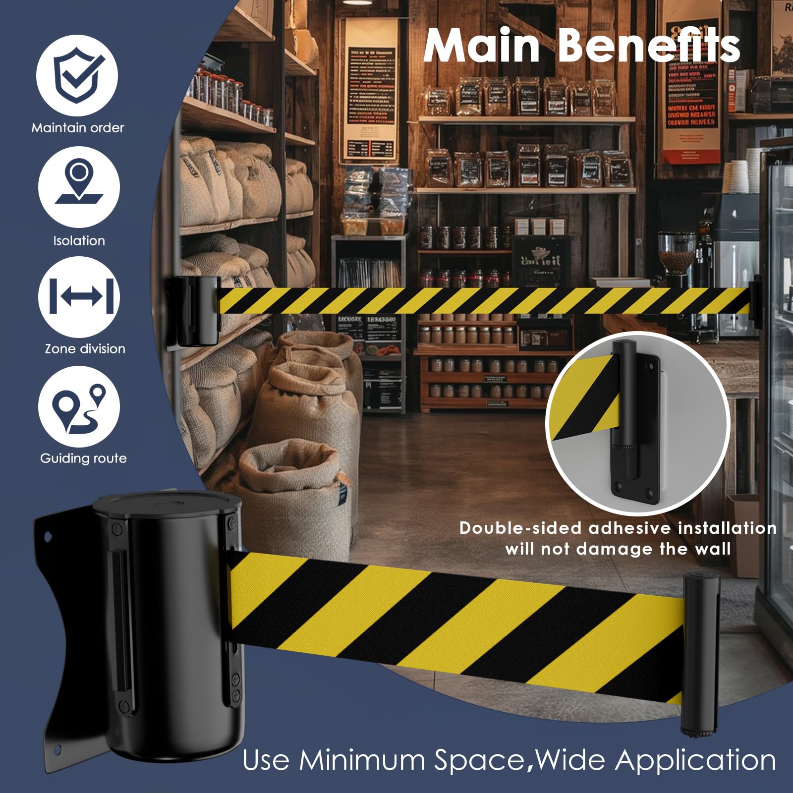 Hot Sale Warehouse Safety Warning Wall Mounted Retractable Belt Barrier For Crowd Control