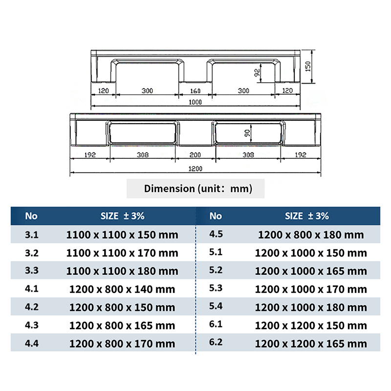 1200*1000Mm 3 Runners Plastic Pallet Flat Top Surface Hdpe Hygienic Plastic Pallets for Sale