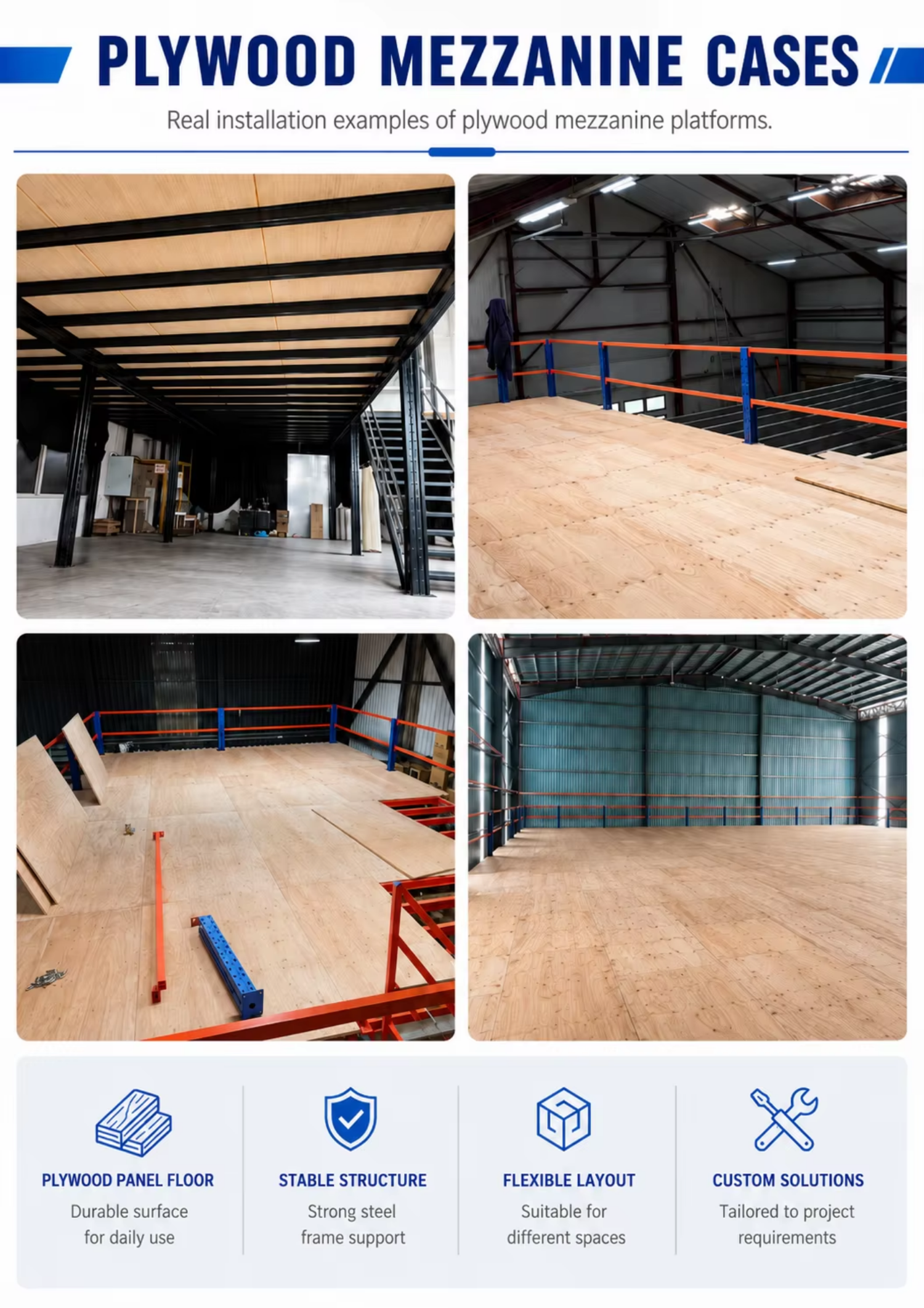Industrial Steel Platform Mezzanine Floor with Stairs and Handrails for Warehouse Applications