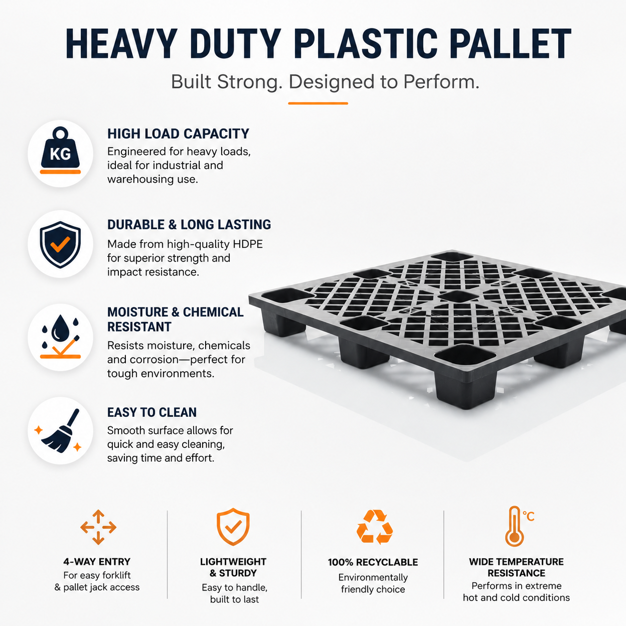 HUADING High Density Grid Plastic Pallet 4-Way Nestable Light Duty Export Shipping Eco-Friendly Anti slip Plastic Pallets