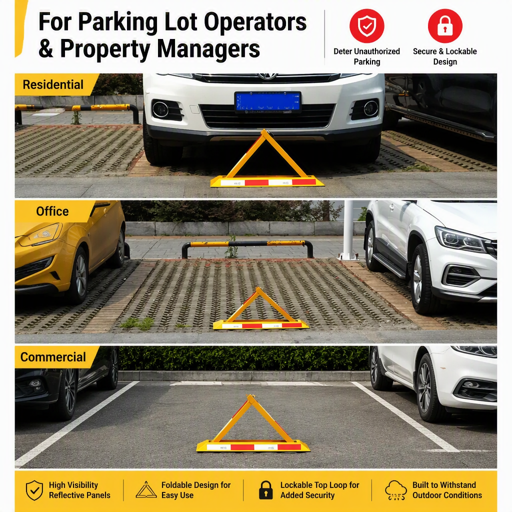 Portable Folding Vehicle Security Barrier Offers Safety & Protection for No Parking Spaces or Lots