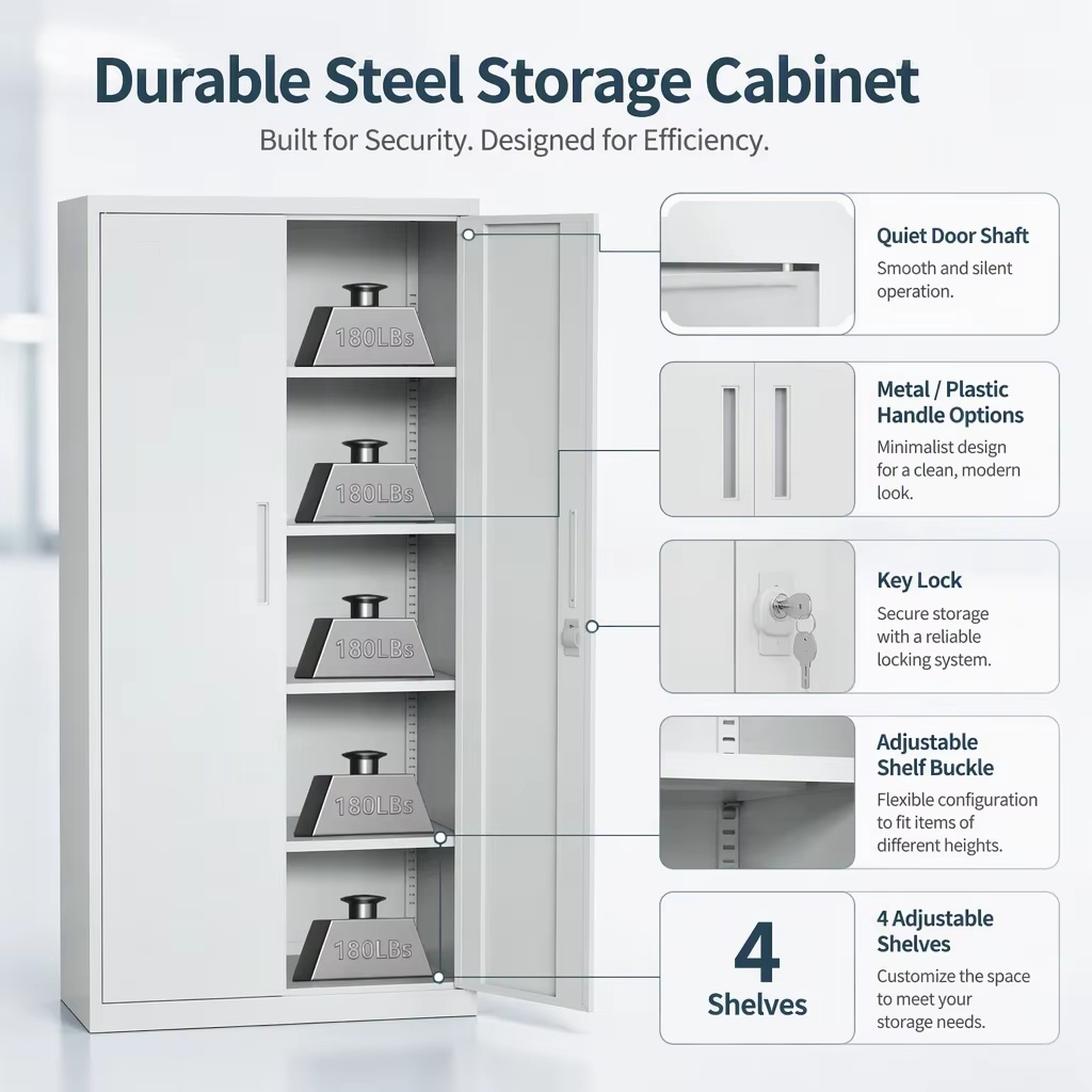 Luoyang Manufacture Durable Steel Storage Cabinet Metal Filling Cabinet Iron 2 Door Metal Cupboard With 4 Adjustable Shelves