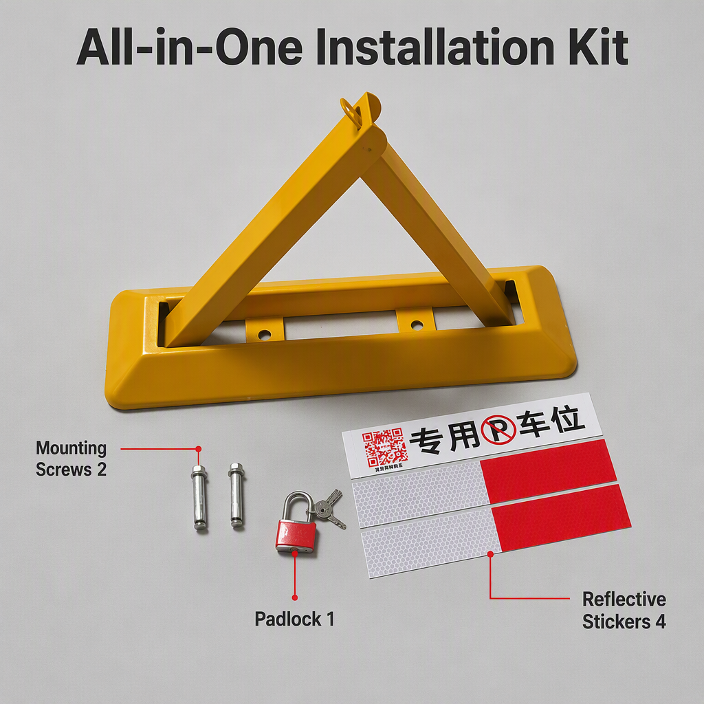Portable Folding Vehicle Security Barrier Offers Safety & Protection for No Parking Spaces or Lots