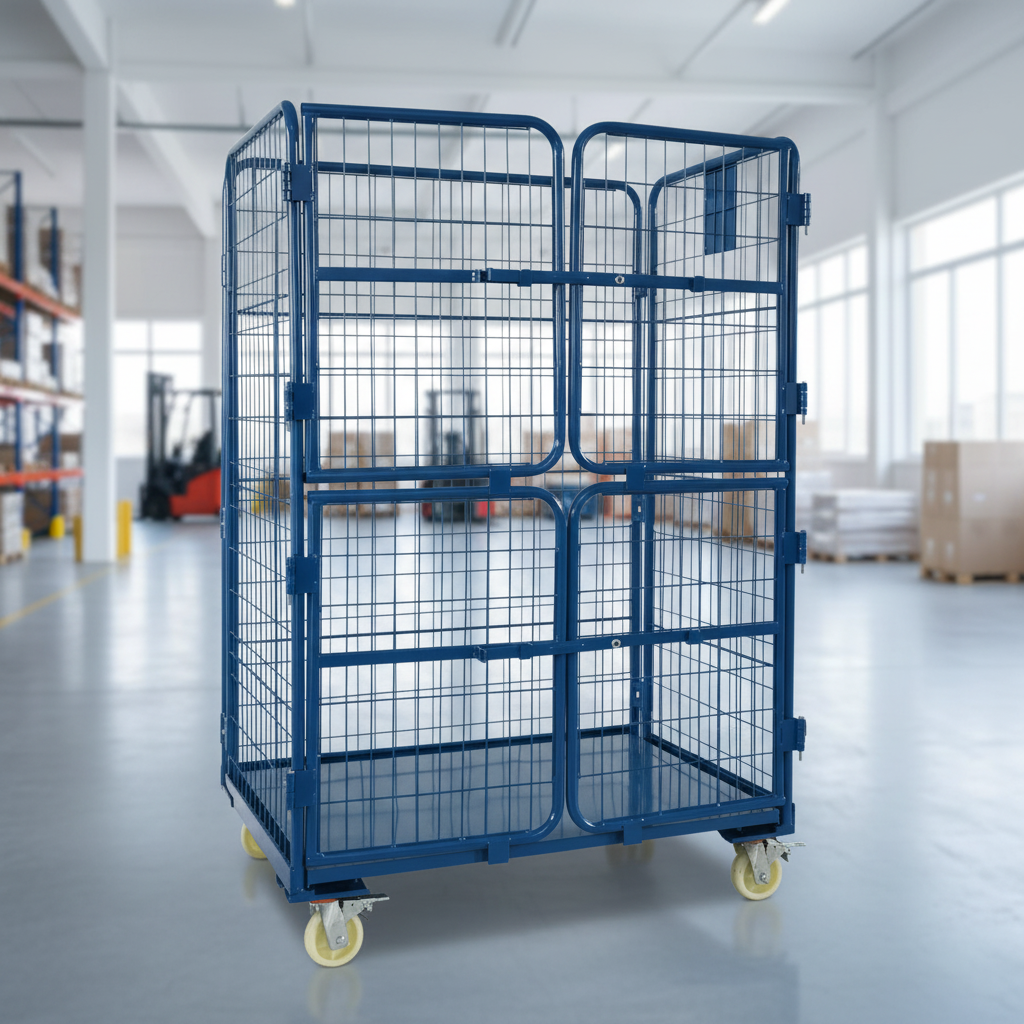 Foldable Roll Container With Z Shape Design Space Saving Steel Cage for Cargo Transport